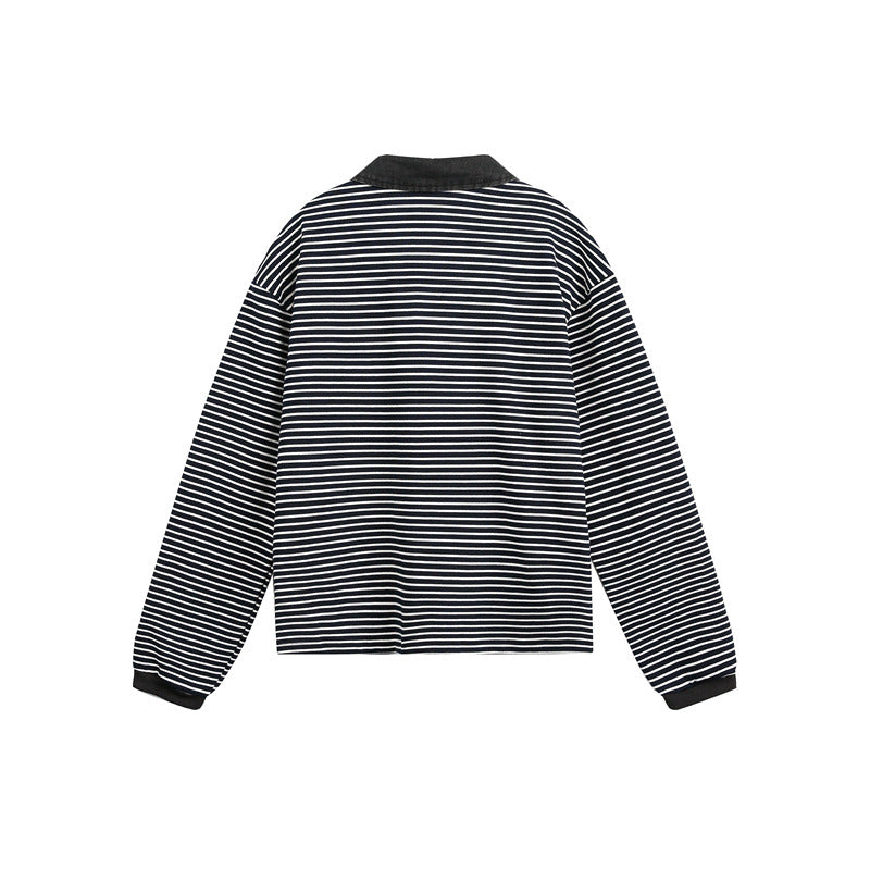 Unisex Relaxed-Rugby-Poloshirt mit Cordkragen und feinem Ringelstrick Drune