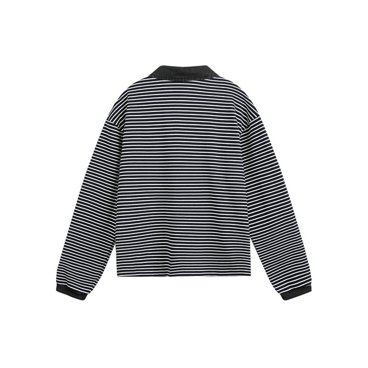 Unisex Relaxed-Rugby-Poloshirt mit Cordkragen und feinem Ringelstrick Drune