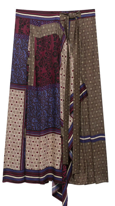 Damen Gemusterte Patchwork‑Bluse mit weitem Glockenärmel und Hemdkragen Drune