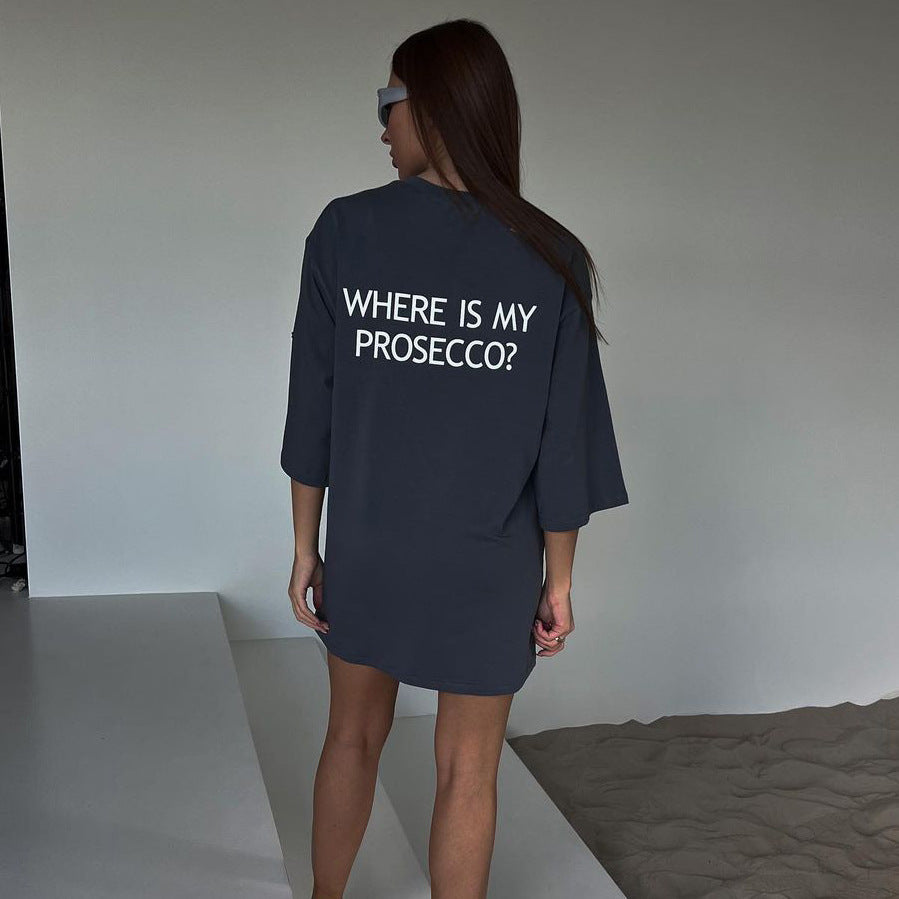 Damen oversized Longshirt mit Statement-Print, dreiviertelärmeln und lockerer Tunika-Silhouette Drune