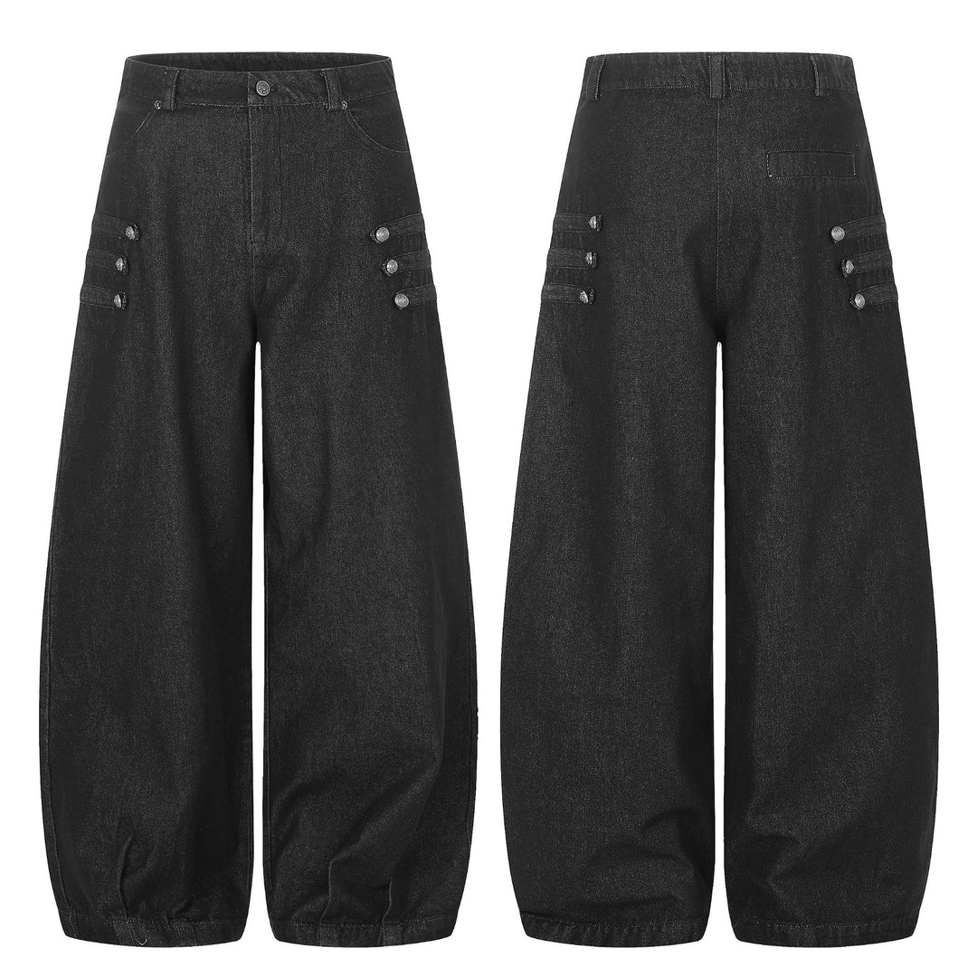 Damen High‑Waist Culotte-Jeans mit Zierknöpfen und elastischen Bündchen Drune