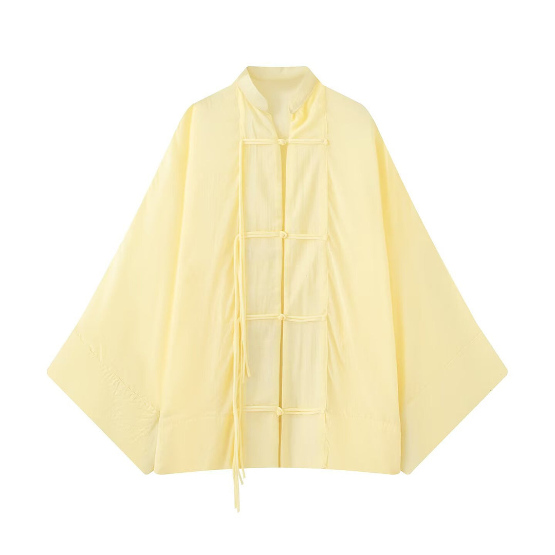 Damen Oversized Kimono-Cape mit traditionellen Knebelverschlüssen Drune