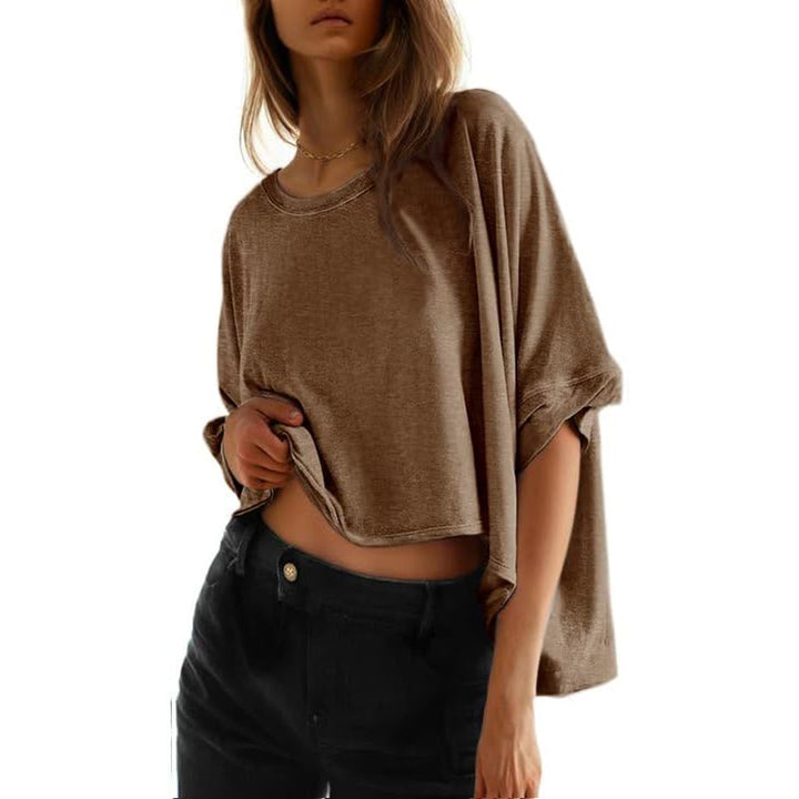 Damen lässiges cropped Oberteil mit weiten Ärmeln und Rundhalsausschnitt Drune