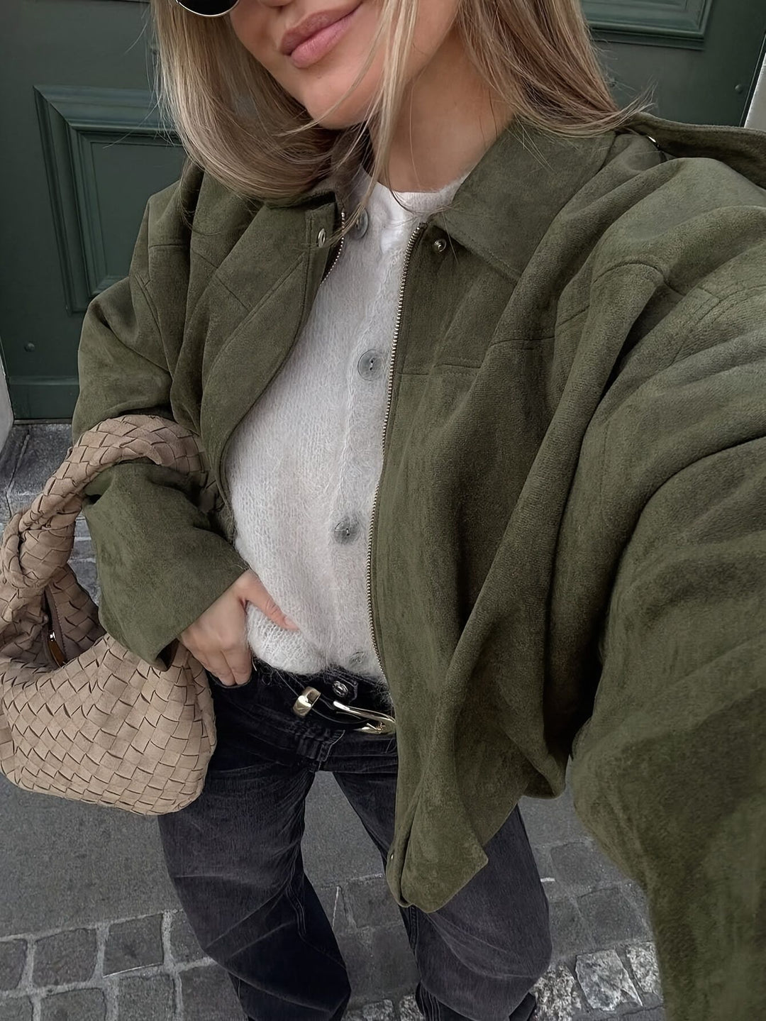 Damen Oversized Jacke aus weichem Wildlederimitat Drune