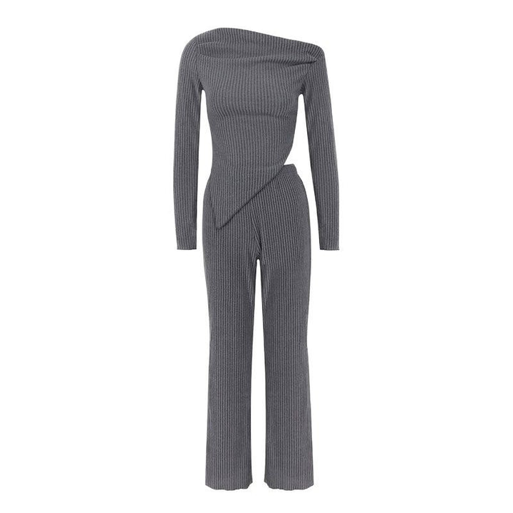 Damen figurbetontes Jumpsuit mit asymmetrischem Ausschnitt und langen Ärmeln Drune