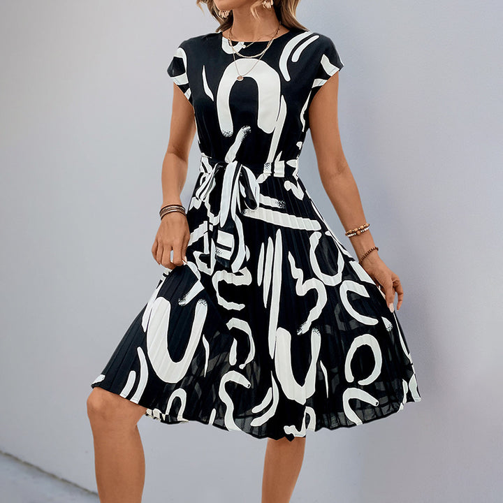 Damen Midikleid mit raffiniertem Taillengürtel und verspieltem Muster Drune