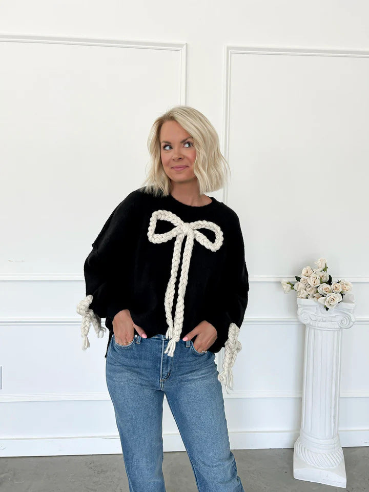 Damen Modischer Pullover mit dekorativem Knotendesign