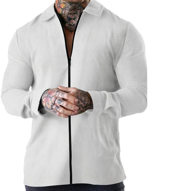 Herren nan strukturierte Zip-Hemdjacke aus Waffelstrick mit Kentkragen und schmaler Silhouette Drune