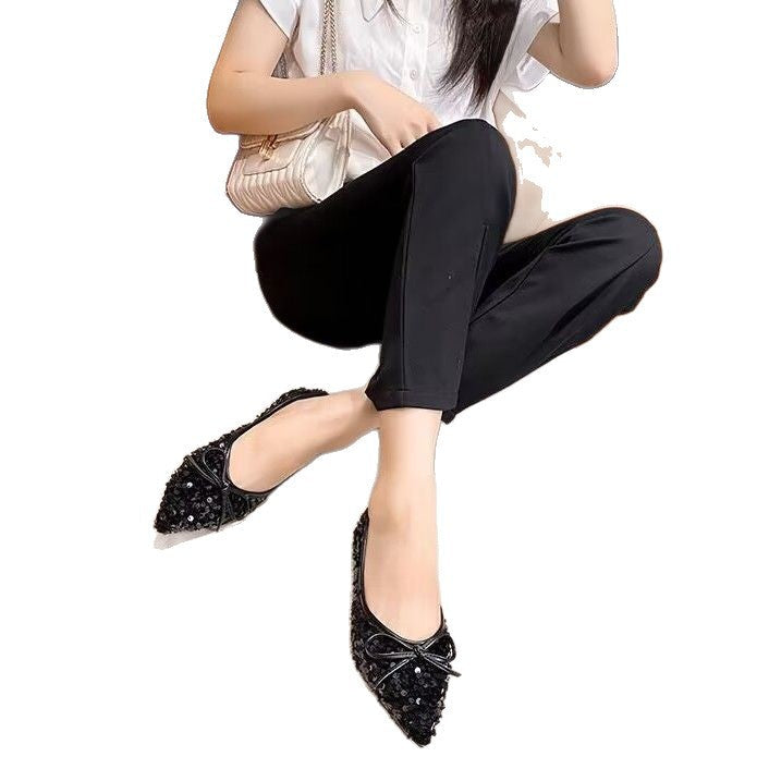 Damen funkelnde Ballerinas mit spitzem Zehenbereich und dekorativem Paillettenschmuck Drune