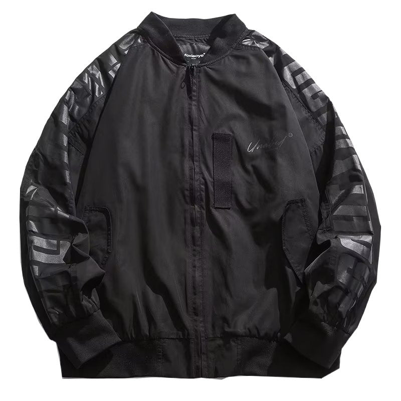 Unisex Leichte Oversize-Bomberjacke aus Nylon mit reflektierenden Ärmeln und Rippbündchen Drune