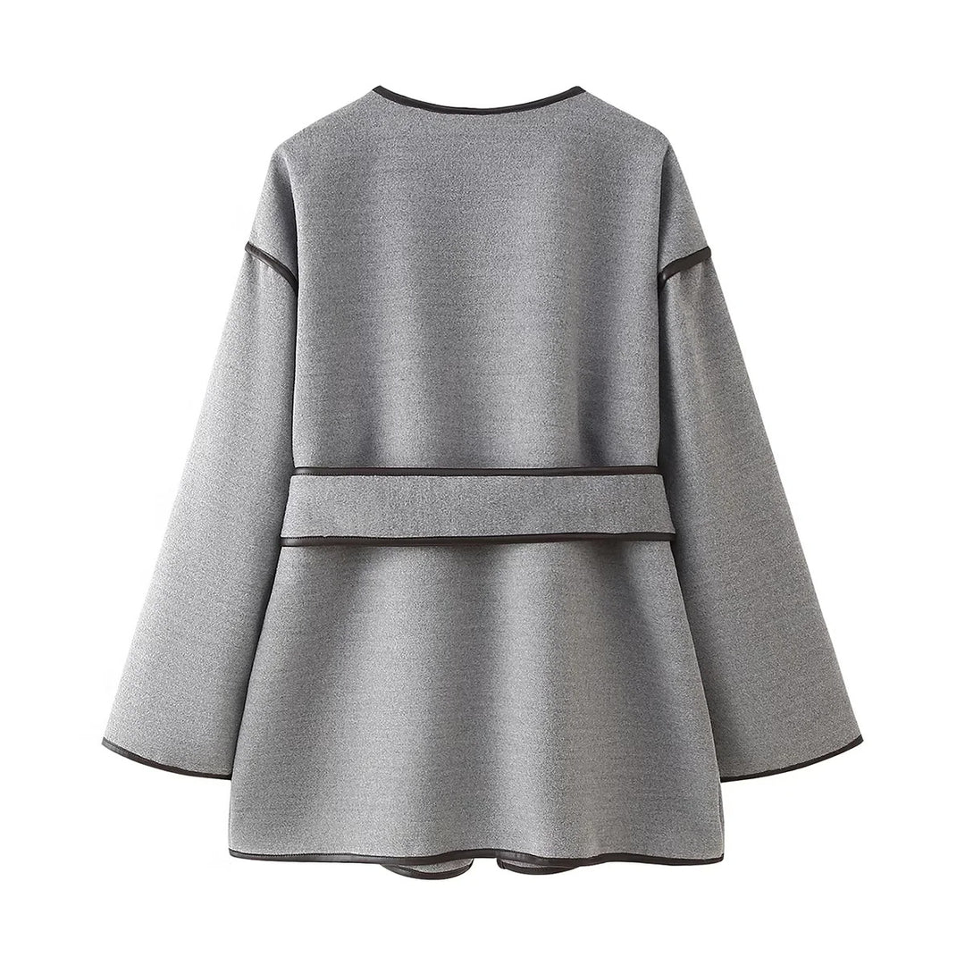 Damen nan Oversized Kimono-Wickelmantel mit Bindegürtel und Kontrastpaspel Drune
