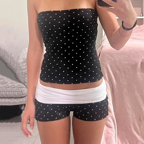 Damen Bandeau-Badeanzug mit Polka Dots und Shorts Drune