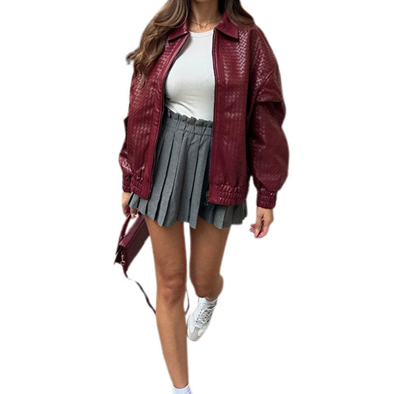 Damen Kunstlederjacke im modernen Oversized-Stil Drune