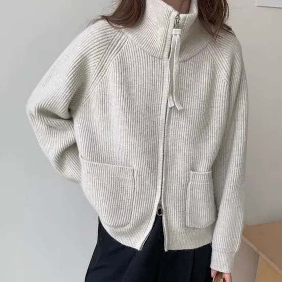 Damen Hochwertiger Strickjacke mit Reißverschluss Drune