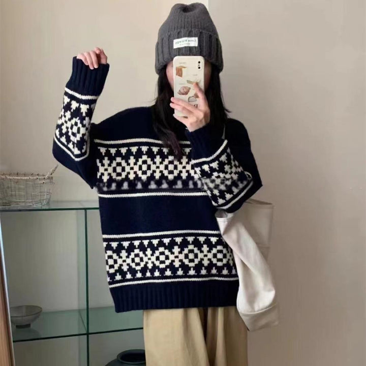 Damen Grobstrickpullover mit auffälligem Norweger-Muster Drune