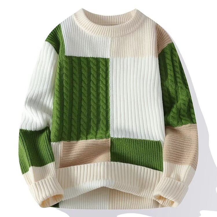 Damen Modischer grob gestrickter Pullover mit modernen Farbblock-Design Drune