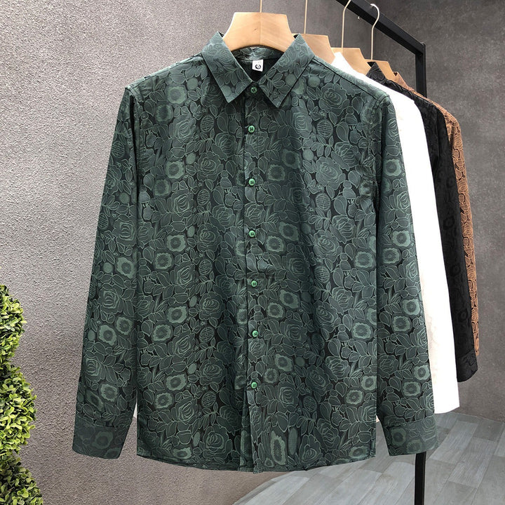 Herren Langärmeliges Jacquard-Hemd mit feinem Blumenrelief und Kentkragen Drune