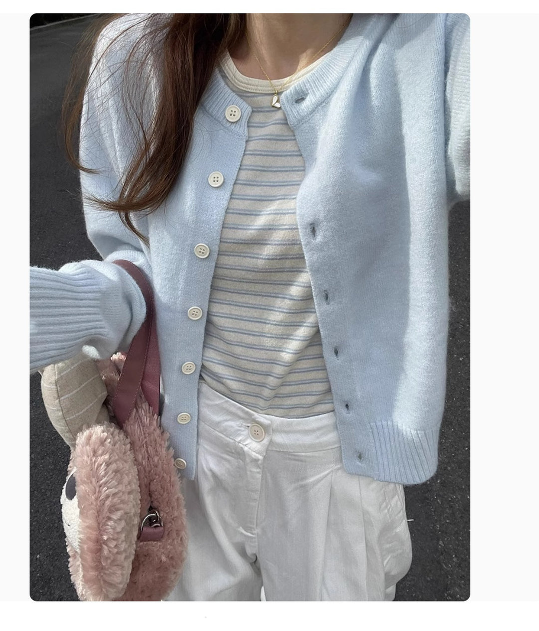 Damen elegante kurzärmelige Strickjacke mit Knopfdetails und feiner Webart Drune
