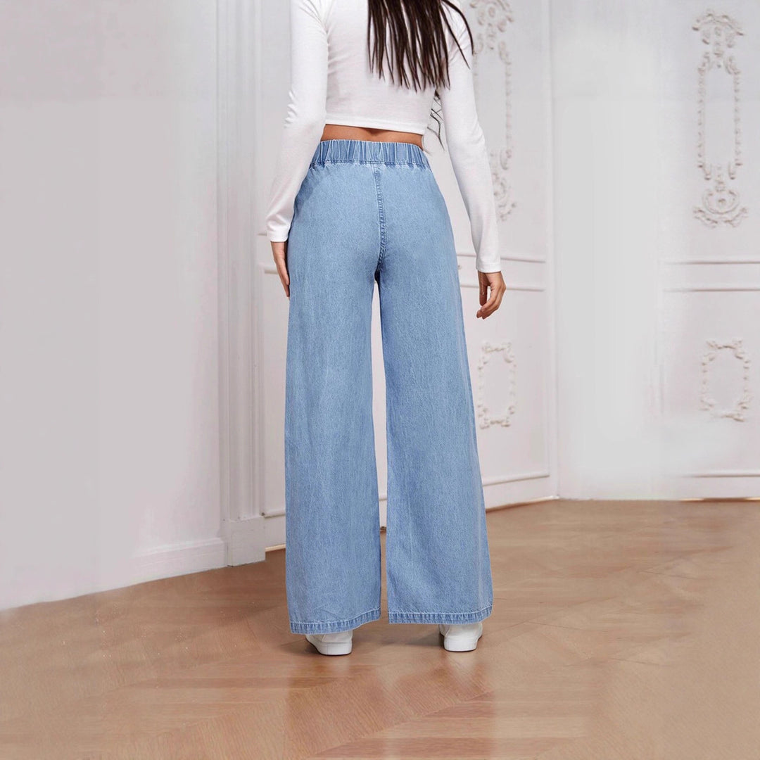 Damen weite High-Waist Jeans mit elastischem Bund und elegantem Schnitt Drune