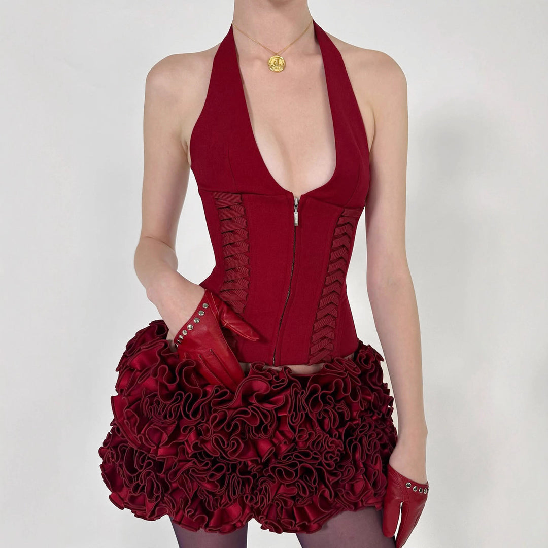 Damen Cropped Oberteil mit raffiniertem Schnürdesign Drune