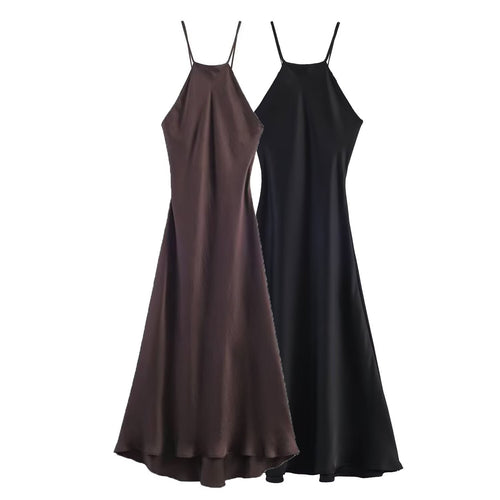 Damen Maxikleid mit elegantem Halterneck und schwingendem Saum Drune