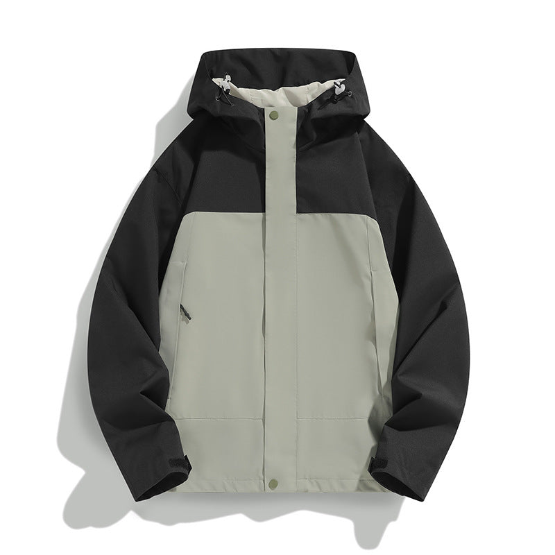 Herren Zweifarbige Softshell-Fieldjacke mit Kapuze, winddichtem Obermaterial und minimalistischen Eingriffstaschen Drune