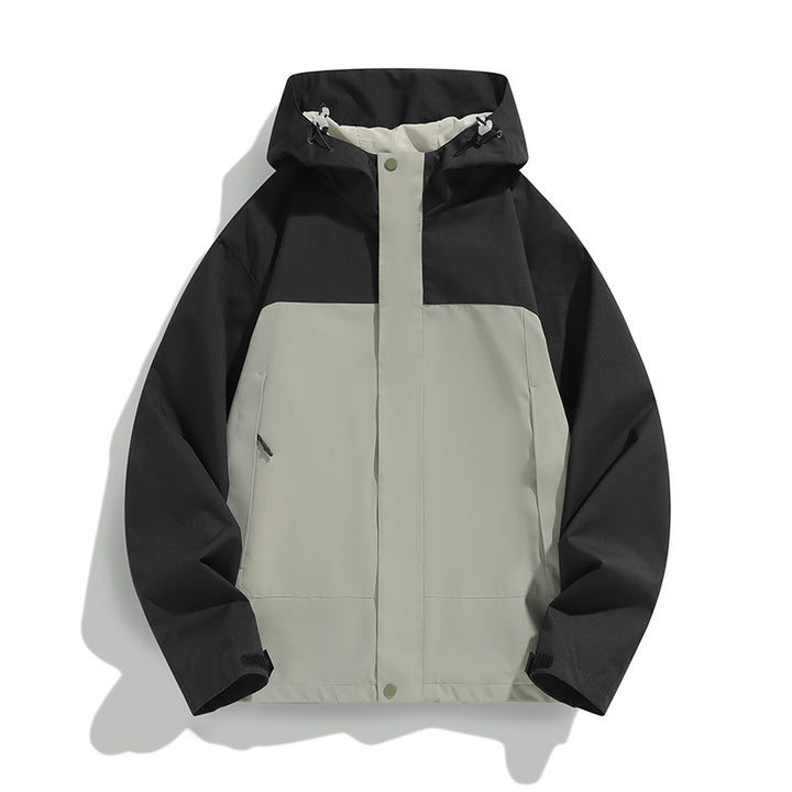 Herren Zweifarbige Softshell-Fieldjacke mit Kapuze, winddichtem Obermaterial und minimalistischen Eingriffstaschen Drune