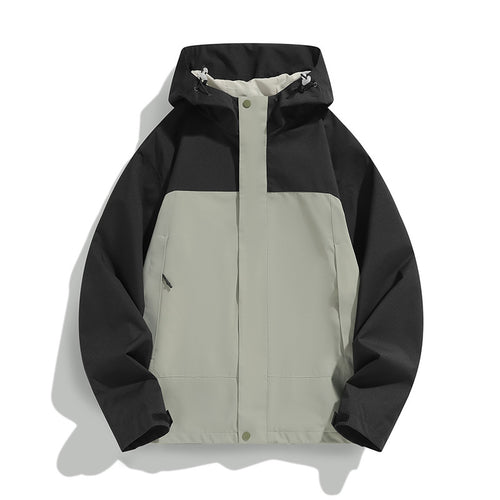 Herren Zweifarbige Softshell-Fieldjacke mit Kapuze, winddichtem Obermaterial und minimalistischen Eingriffstaschen Drune