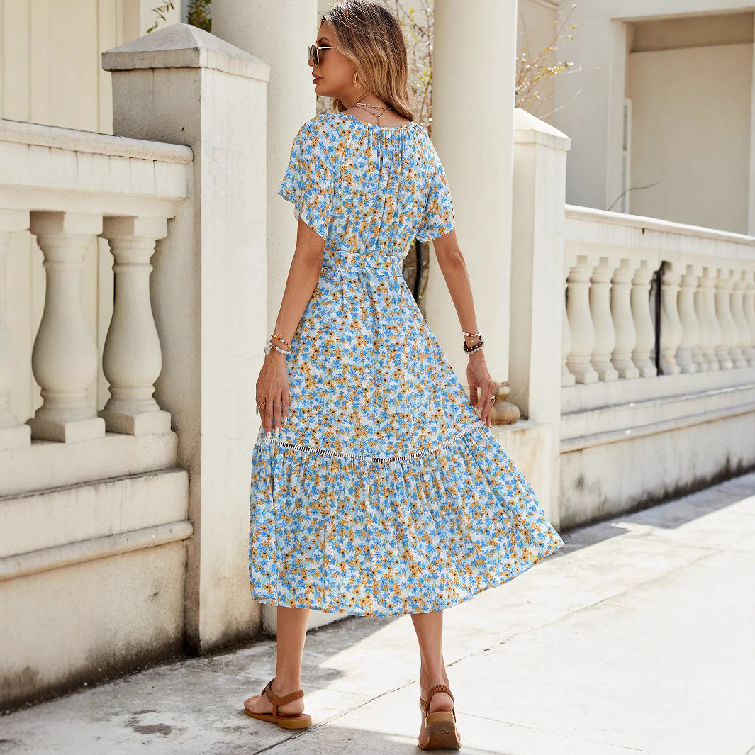 Damen Midikleid mit floralem Design und Rüschendetails Drune