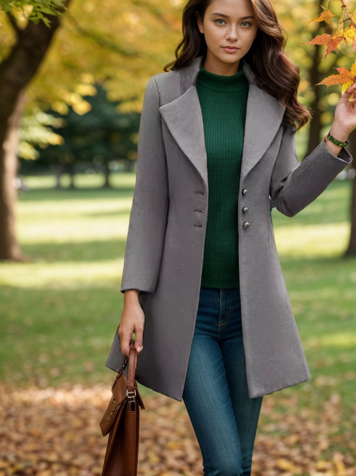 Damen eleganter und taillierter Trenchcoat mit strukturiertem Gewebe Drune