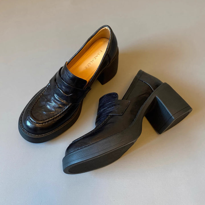 Damen Hochabsatz-Pennyloafer mit massivem Blockabsatz und profilierter Sohle Drune