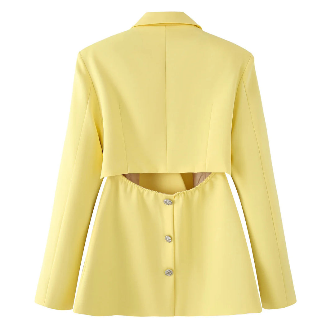 Damen nan taillierter Blazer mit geschwungenem Lagenkragen, figurformenden Abnähern und dekorativem Zierknopf Drune