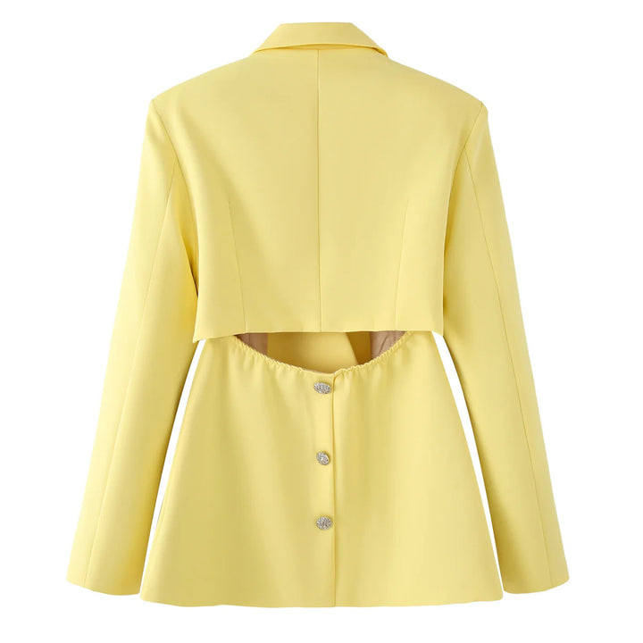 Damen nan taillierter Blazer mit geschwungenem Lagenkragen, figurformenden Abnähern und dekorativem Zierknopf Drune