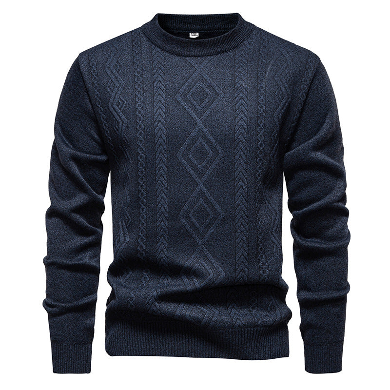 Herren nan gestrickter Rundhalspullover mit Rautenmuster und feinem Strukturstrick Drune