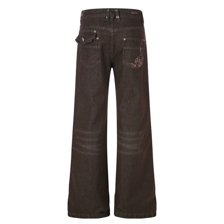 Damen Weite High‑Waist Denimhose mit geradem Bein und Utility‑Pattentaschen Drune
