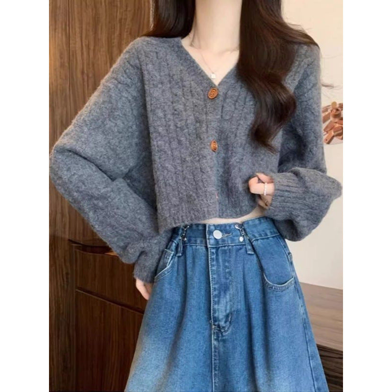 Damen Grobstrick-Cardigan mit Knopfdetails und tiefem V-Ausschnitt Drune