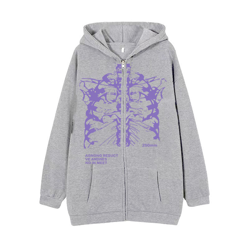 Damen nan Kapuzenjacke mit durchgehendem Reißverschluss und Rippenherz-Print Drune