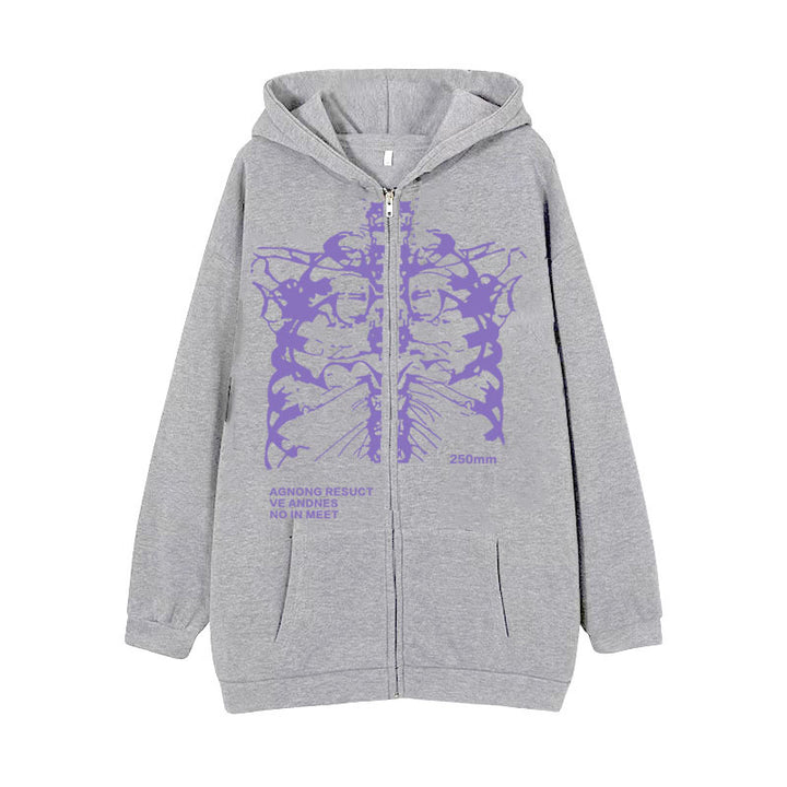 Damen nan Kapuzenjacke mit durchgehendem Reißverschluss und Rippenherz-Print Drune