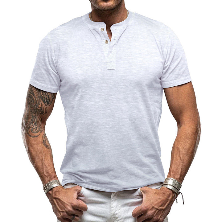 Herren nan athletisches Henley-T-Shirt aus strukturierter Slub-Baumwolle mit kurzer Knopfleiste Drune