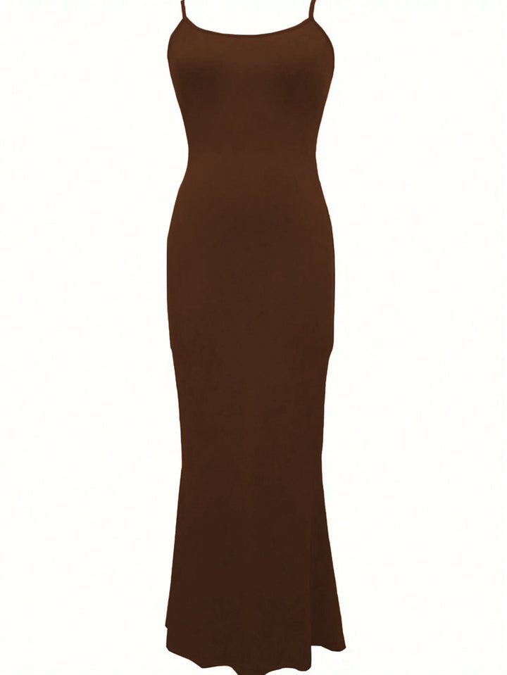Damen elegantes Maxikleid mit schmalen Spaghettiträgern und fließendem Schnitt Drune