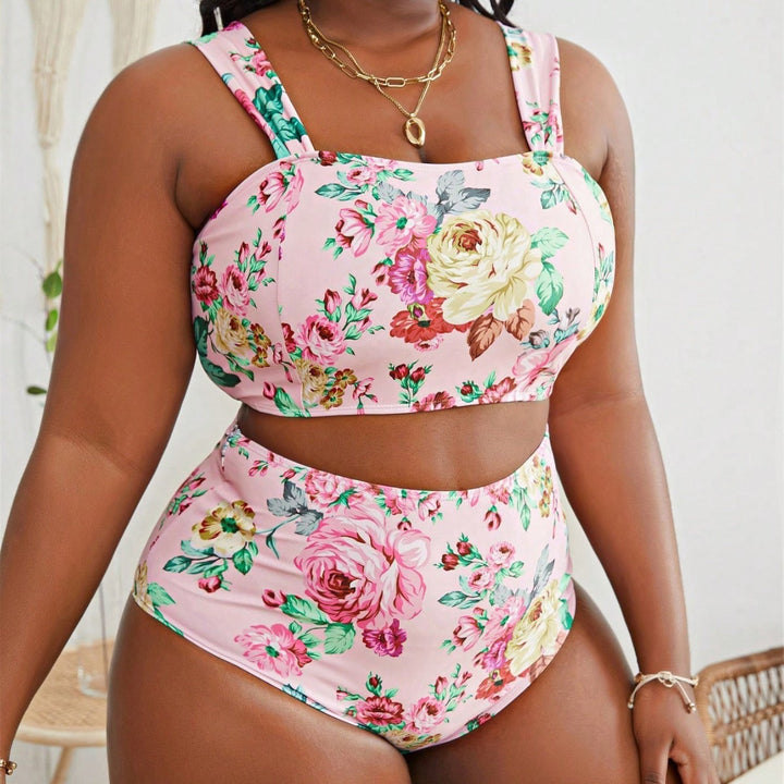 Damen Floral Bikini-Set mit hoher Taille und breite Träger Drune