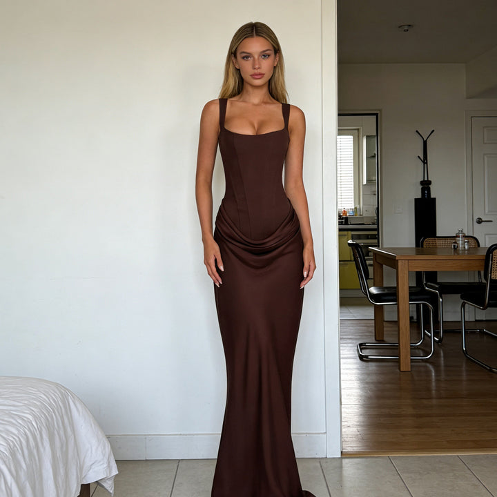 Damen Elegantes Wickelkleid mit schulterfreien Trägern und raffiniertem Drapierungsdetail Drune