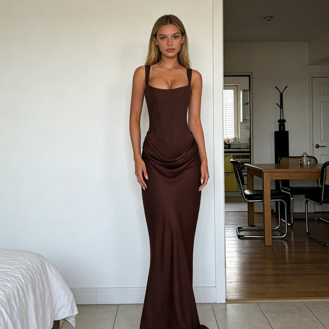 Damen Elegantes Wickelkleid mit schulterfreien Trägern und raffiniertem Drapierungsdetail Drune