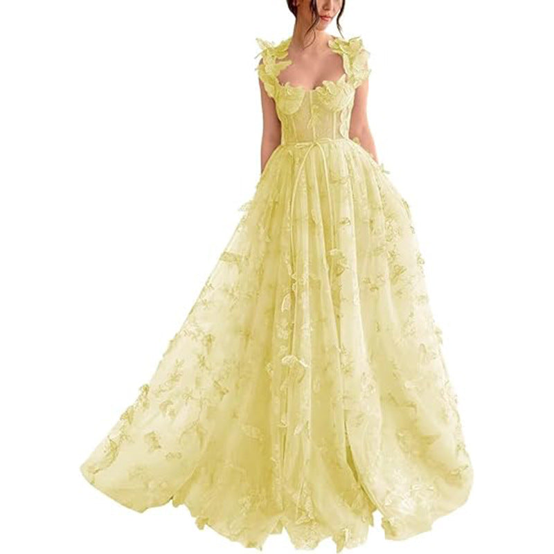 Damen Elegantes Maxikleid mit floralem Spitzenbesatz und transparenter Hülle Drune