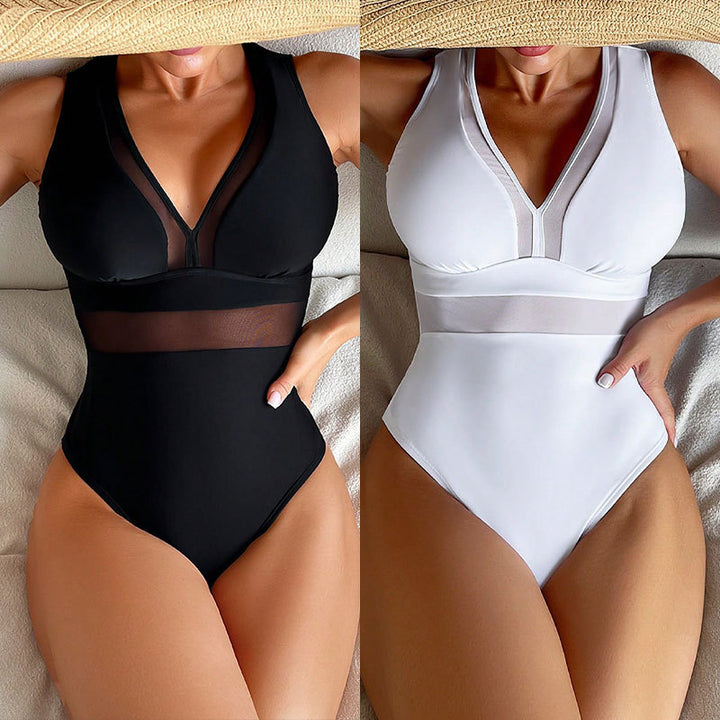 Damen Einteiliger Badeanzug mit tiefem V-Ausschnitt und figurformendem Design Drune