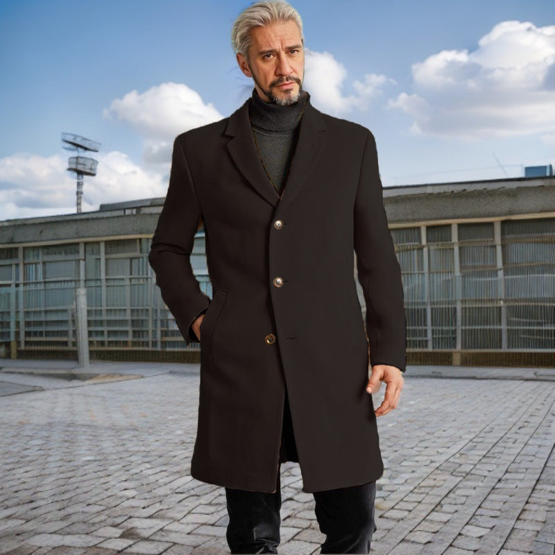 Herren Eleganter Langmantel mit modischen Knöpfen und hochwertigem Stoff Drune