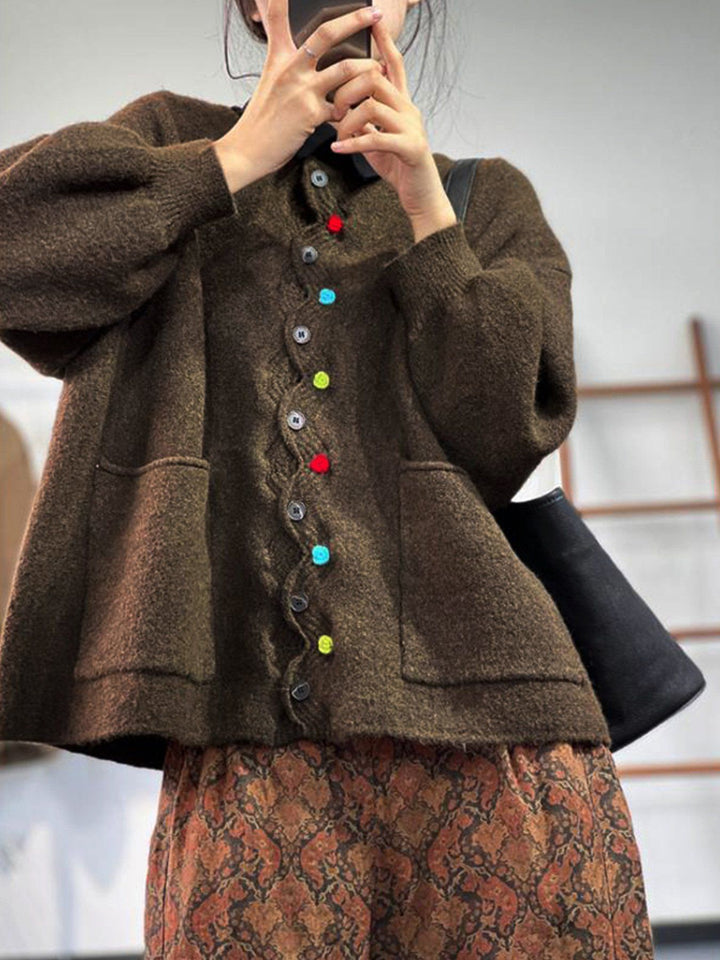 Damen Oversized Strickcardigan mit Zierknopfleiste und aufgesetzten Taschen Drune