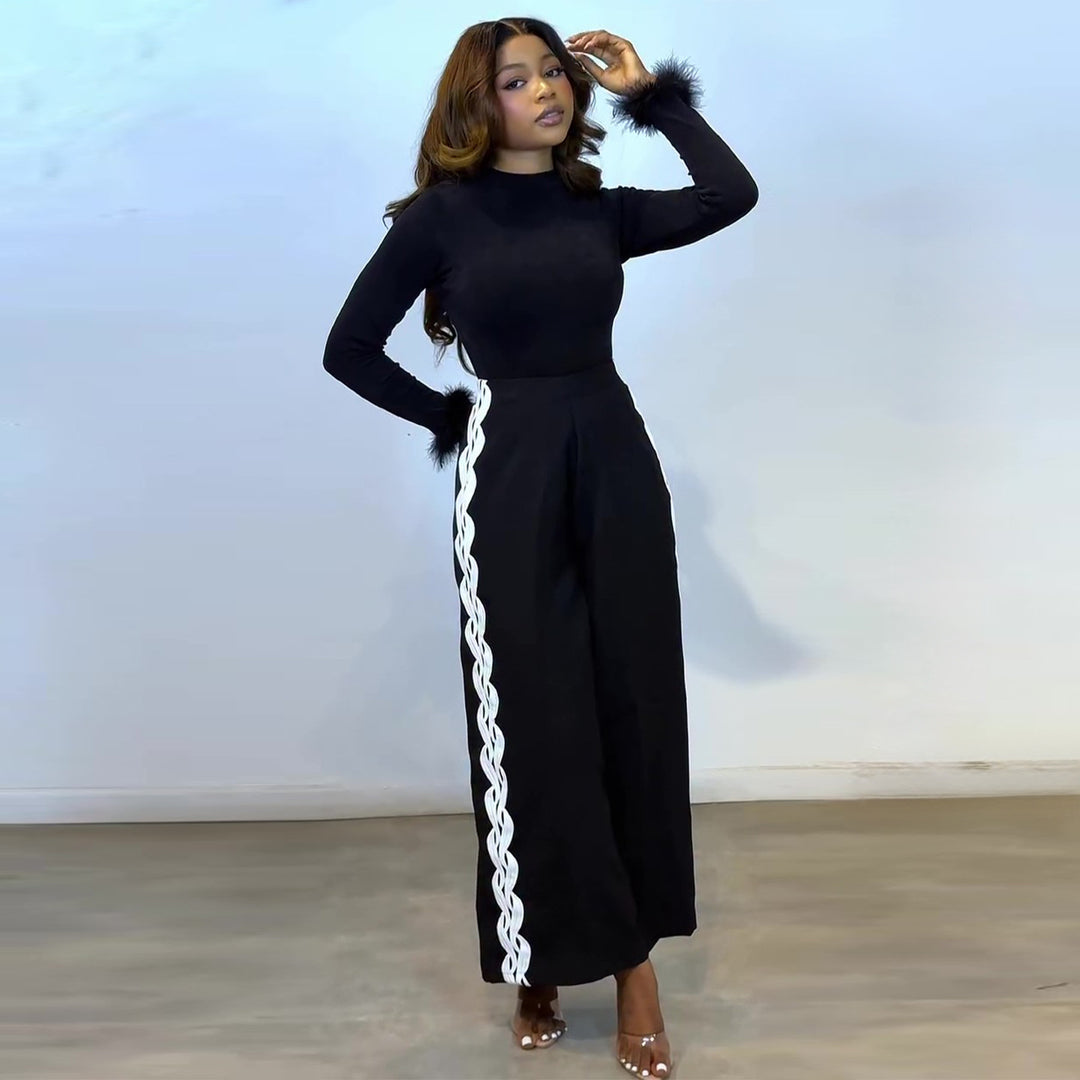 Damen Elegantes Set mit figurbetonendem Oberteil und weitem Hosenstil Drune