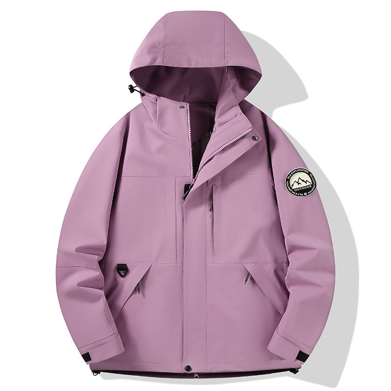 Damen wasserdichte Hardshell-Outdoorjacke mit Kapuze und Multifunktionstaschen Drune