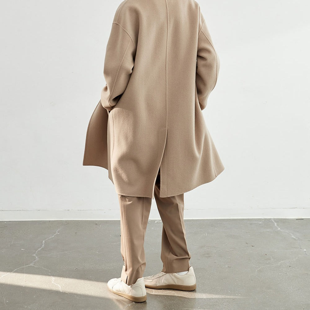 Herren Oversized Wollmantel mit Doppelreiher und Reverskragen Drune